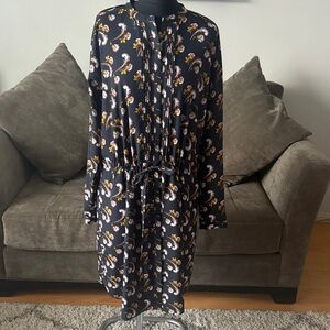 Banana Republic Navy Floral Long Sleeve Dress